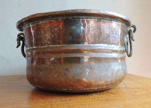 LARGE COPPER TWO HANDLE JAM POT