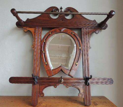 GORGEOUS COAT WALL RACK WITH BEVELLED HORSESHOE MIRROR