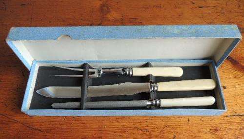 JOSEPH ROGERS 3 PIECE BONE HANDLE CARVING SET