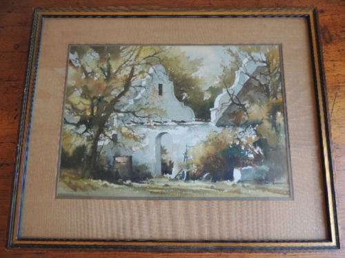 DOUGLAS TREASURE FRAMED WATER COLOUR - "GABLES AT VLOTTE N BERG - CAPE"