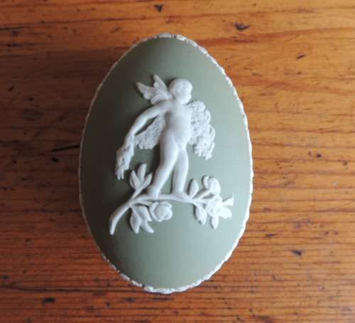 WEDGWOOD JASPERWARE EGG SHAPE BOWL - GREEN for MZIA only
