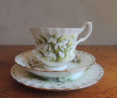 ROYAL ALBERT FLOWER OF THE MONTH TRIO - JANUARY (SNOWDROPS)