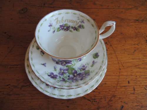 ROYAL ALBERT FLOWER OF THE MONTH TRIO - FEBRUARY (VIOLETS)