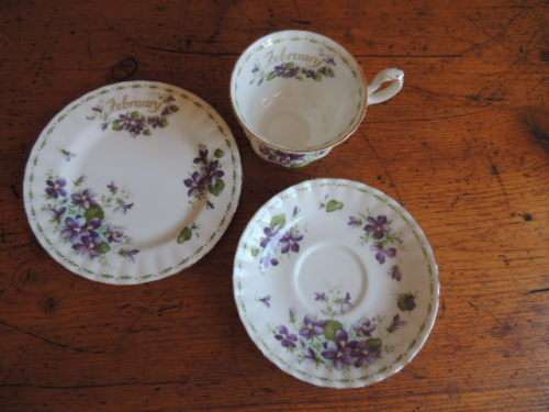 ROYAL ALBERT FLOWER OF THE MONTH TRIO - FEBRUARY (VIOLETS)