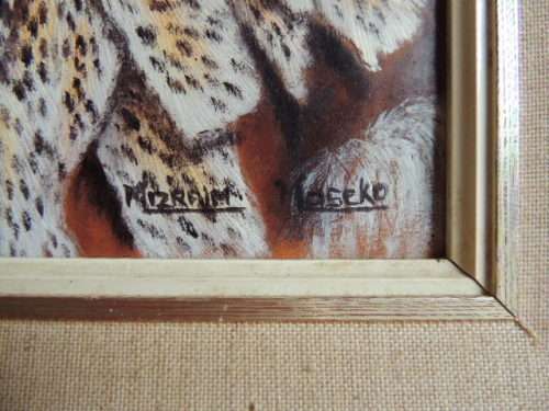 MIZRAIM MASEKO - OIL PAINTING ON HAND TOOLED LEATHER - ZULU INDUNA"