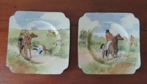 ROYAL DOULTON PAIR OF TEA PLATES - "CALDECOTT HUNTSMEN"