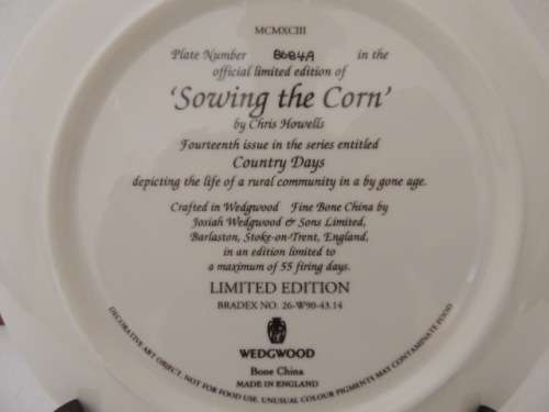WEDGEWOOD "COUNTRY DAYS" SERIES PLATE - "SOWING THE CORN"
