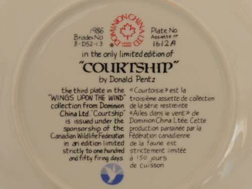 DOMINION CHINA LTD ONTARIA CANADA PLATE - "COURTSHIP" - BOXED WITH COA