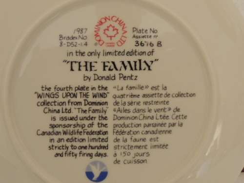 DOMINION CHINA LTD ONTARIA CANADA PLATE - "THE FAMILY" - BOXED WITH COA
