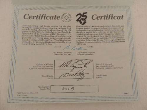 DOMINION CHINA LTD ONTARIA CANADA PLATE - "SOUTHWARD BOUND" - BOXED WITH COA