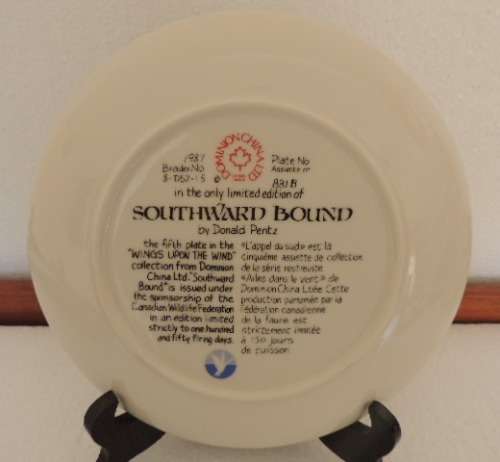 DOMINION CHINA LTD ONTARIA CANADA PLATE - "SOUTHWARD BOUND" - BOXED WITH COA