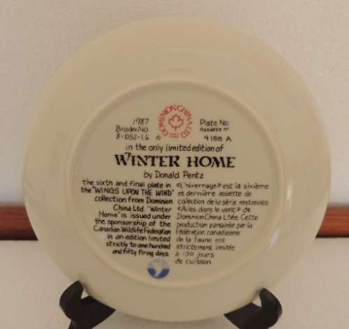 DOMINION CHINA LTD ONTARIA CANADA PLATE - "WINTER HOME" - BOXED WITH COA