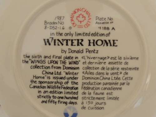 DOMINION CHINA LTD ONTARIA CANADA PLATE - "WINTER HOME" - BOXED WITH COA