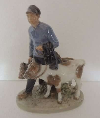 ROYAL COPENHAGEN FIGURINE - BOY WITH TWO CALVES # 1858 FOR JOHANNES