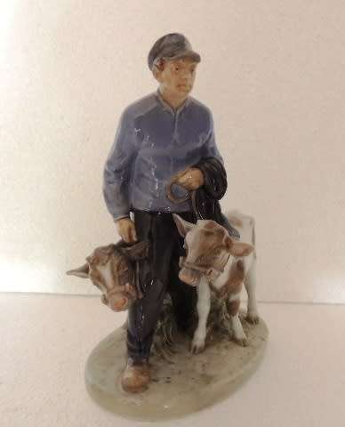 ROYAL COPENHAGEN FIGURINE - BOY WITH TWO CALVES # 1858 FOR JOHANNES