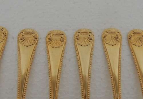 SET OF 6 EETRITE 24 CARAT GOLD PLATED CAKE FORKS - SHELLEY DESIGN