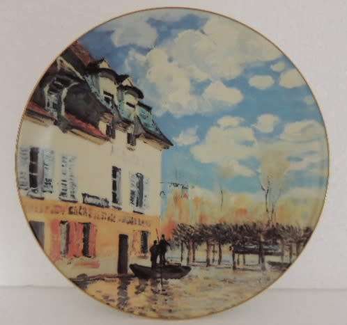 LIMOGES MASTERPIECES OF IMPRESSIONISM - "LA BARQUE PENDANT L 'INONDATION A PORT-MARLEY"  by Sisley