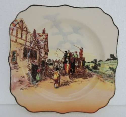 ROYAL DOULTON SERIES WARE CAKE PLATE - "OLD ENGLISH COACHING SCENES", Signed by W. E. Grace