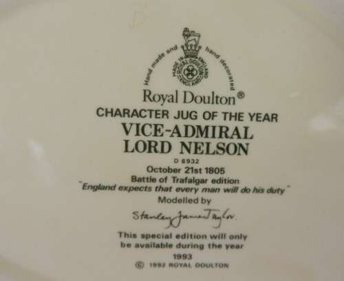 ROYAL DOULTON LARGE CHARACTER JUG - "VICE-ADMIRAL LORD NELSON" D6932