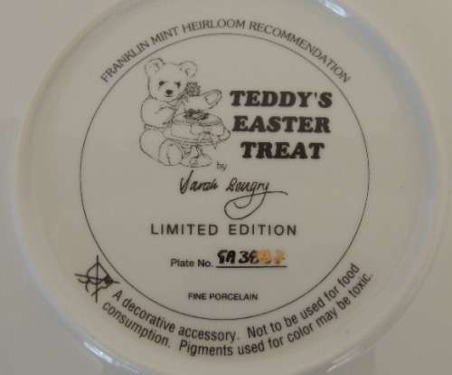 FRANKLIN MINT HEIRLOOM PLATE - "TEDDY"S EASTER TREAT",  boxed with COA