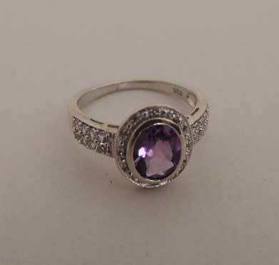 Sterling Silver Ring - AMETHYST WITH ACCENT STONES