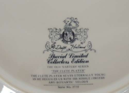 DELFT OLD MASTER'S SERIES PLATE - THE FLUTE PLAYER