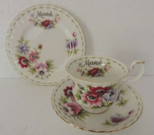 ROYAL ALBERT FLOWER OF THE MONTH TRIO - "MARCH" ANEMONES