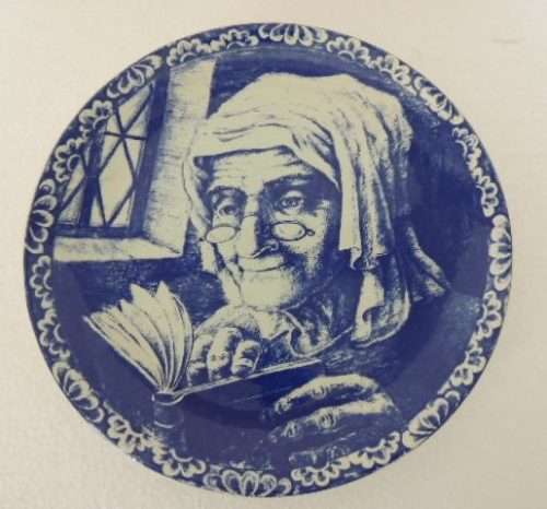 Delft Boch Belgium Plate - OLD LADY READING