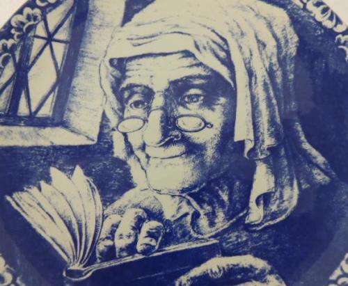 Delft Boch Belgium Plate - OLD LADY READING