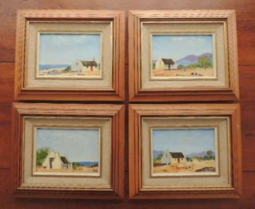CAPE DUTCH SCENE OIL ON BOARD - FOUR PAINTINGS BY MIEMIE LOUW, price reduced