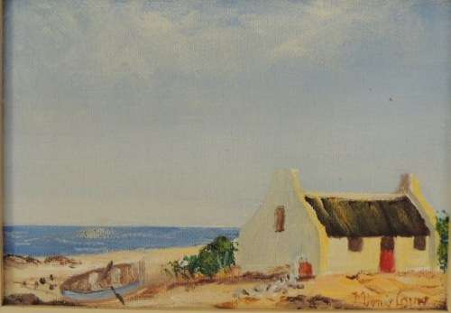 CAPE DUTCH SCENE OIL ON BOARD - FOUR PAINTINGS BY MIEMIE LOUW, price reduced