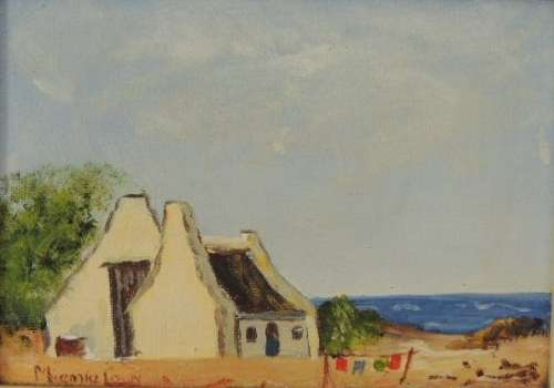 CAPE DUTCH SCENE OIL ON BOARD - FOUR PAINTINGS BY MIEMIE LOUW, price reduced