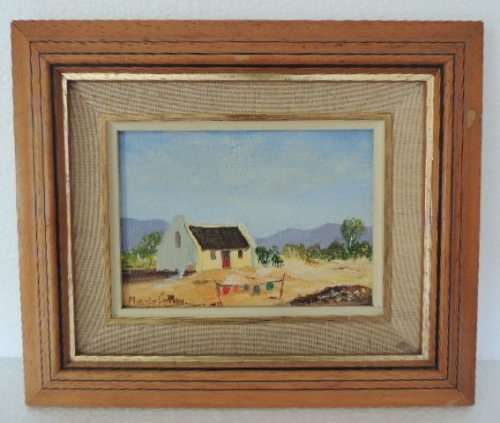CAPE DUTCH SCENE OIL ON BOARD - FOUR PAINTINGS BY MIEMIE LOUW, price reduced