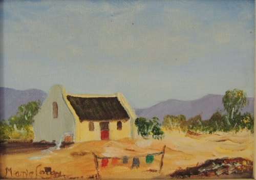 CAPE DUTCH SCENE OIL ON BOARD - FOUR PAINTINGS BY MIEMIE LOUW, price reduced