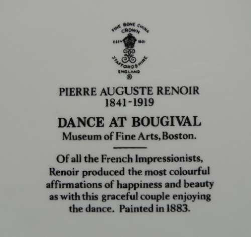 Crown Staffordshire Cabinet Plate - PIERRE AUGUST RENOIR `DANCE AT BOUGIVAL`