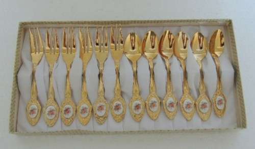 Eetrite 24 ct Gold Plated Teaspoon & Cake Fork Set- Boxed