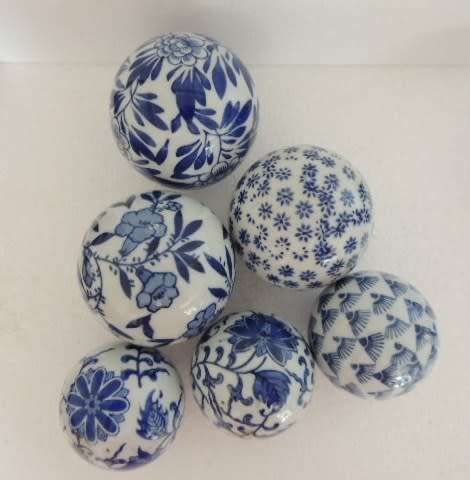 Blue & White Decorative Ceramic Balls X 6