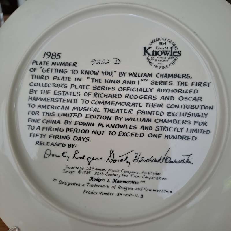Knowles Plate - Getting to Know You (The King and I)