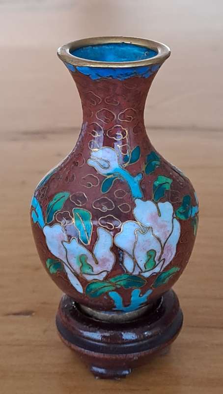 Miniature Cloisonne Vase on Stand