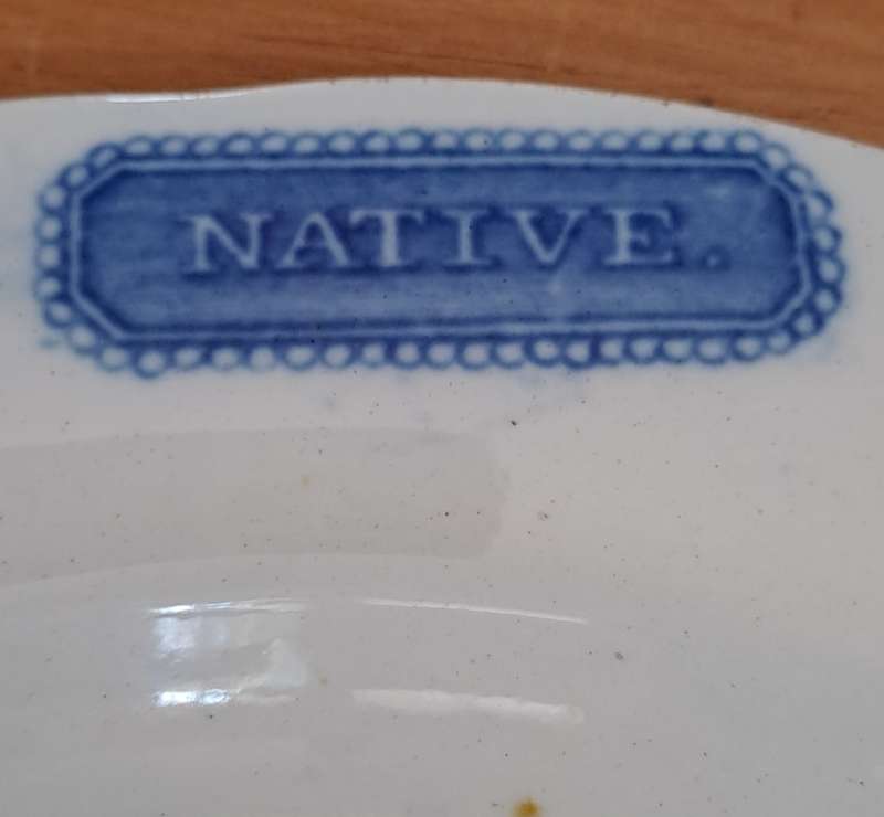 19th Century Flow Blue 'Native' Plate