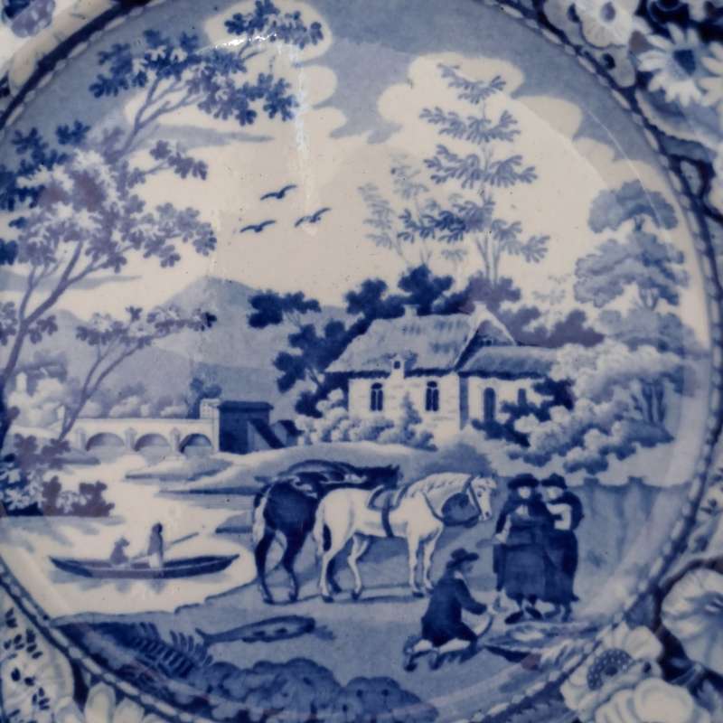 19th Century Flow Blue 'Native' Plate