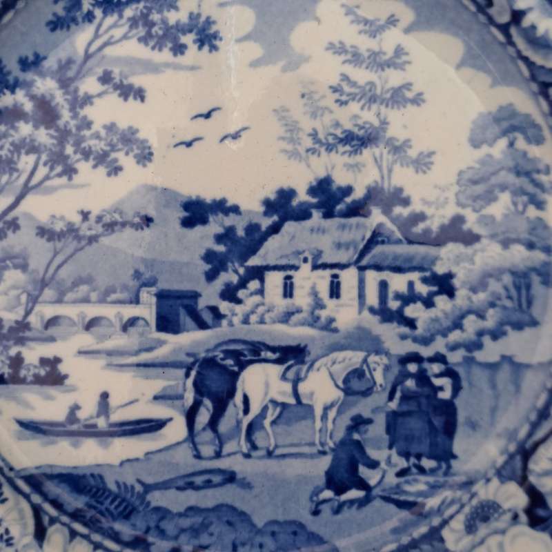 19th Century Flow Blue 'Native' Plate