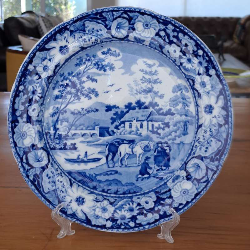 19th Century Flow Blue 'Native' Plate