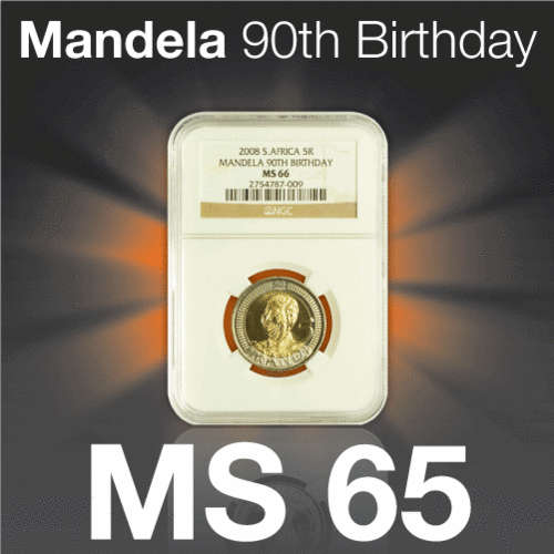 2008 Mandela 90th Birthday 5 Rand NGC MS 65