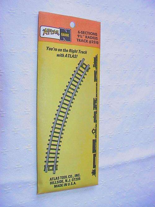 ATLAS N GAUGE 2510 PACKET OF 6  CURVED TRACK 9 3/4 INCH RADIUS IN EXCELLENT CONDITION