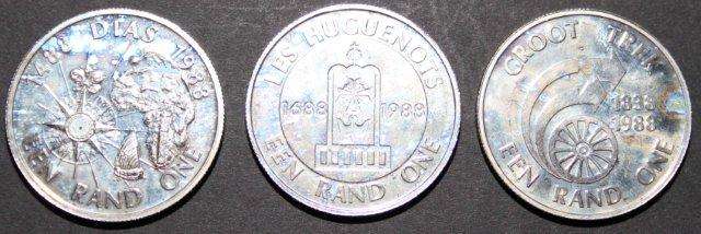 LOOK!!!3 x 1988 Proof Silver R1 coins. AWESOME Coins. Dias, Hugenoots, Groot Trek. LOOK!!!