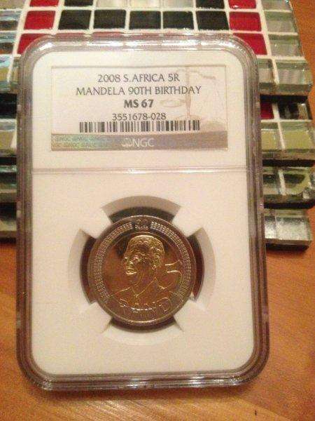 !!!MS67!!! 2008 Mandela 90th Birthday R5 coin.