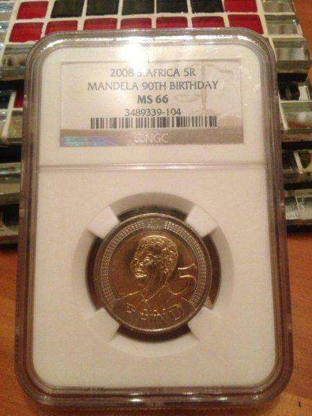 !!!MS66!!! 2008 Mandela 90th Birthday R5 coin.