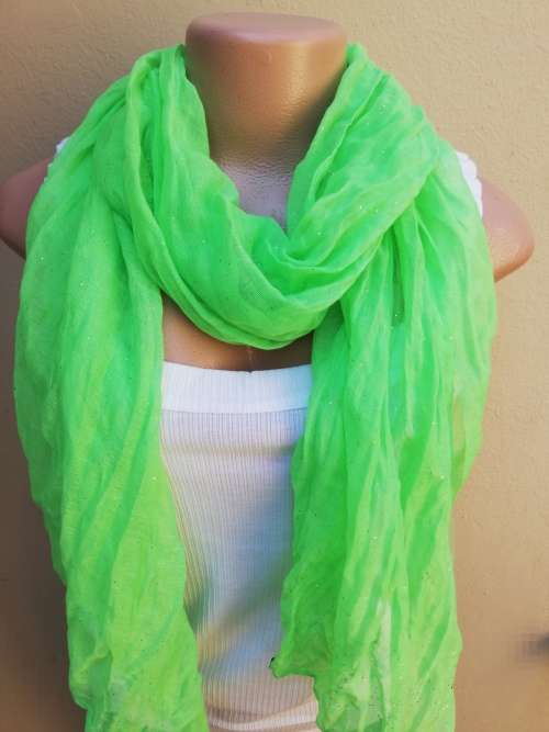 LADIES SCARF - BRIGHT GREEN (GOLD GLITTER)