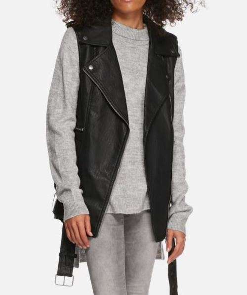 LADIES SLEEVELESS PU BIKER JACKET - ONLY (UK10)